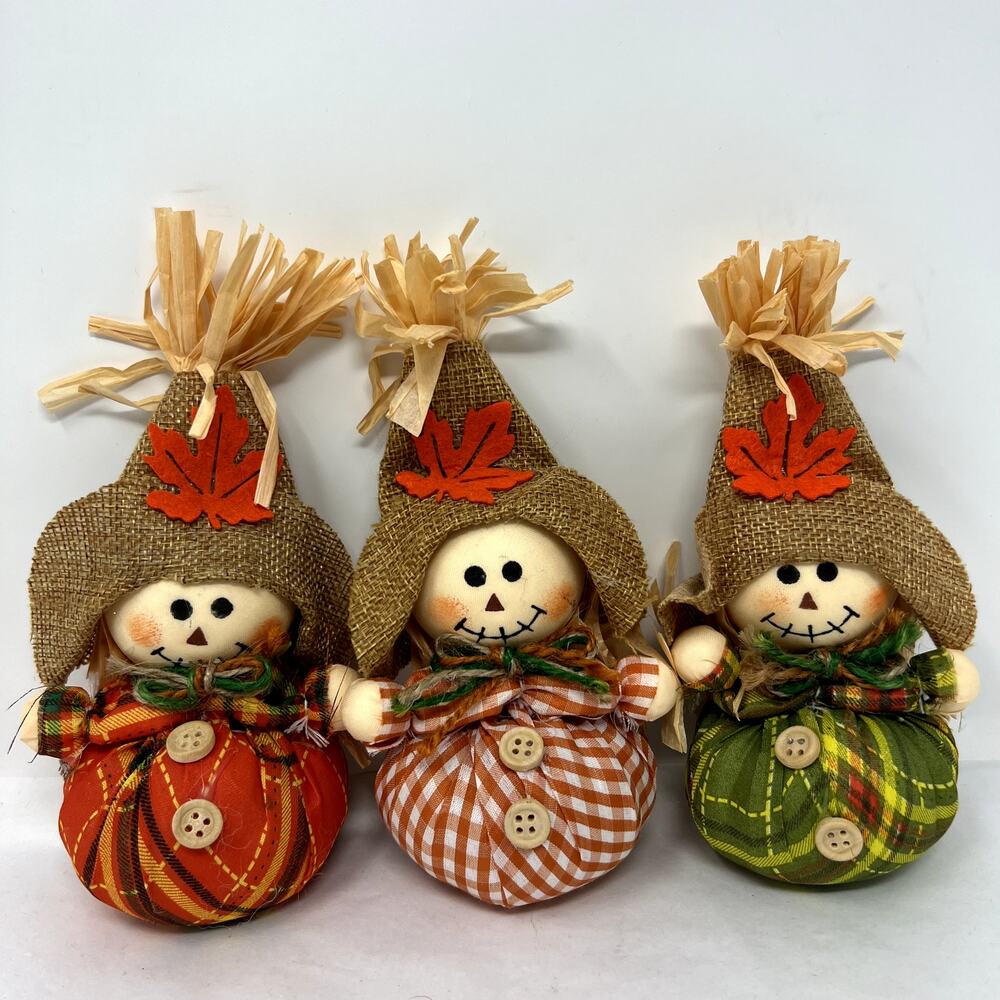 Set of 3 Mini Scarecrow Figurines Fall Harvest Thanksgiving Tabletop Decor